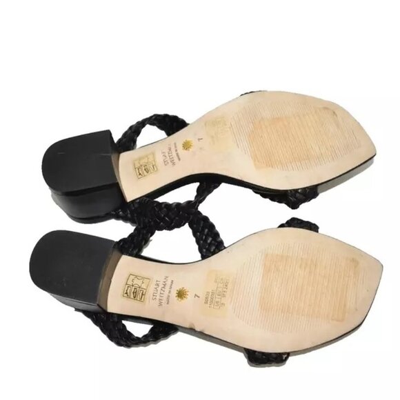 $450 STUART WEITZMAN ROSIE 50 WOVEN BRAIDED SLIDE SANDAL BLACK LEATHER 7 (DB8) - Picture 6 of 7